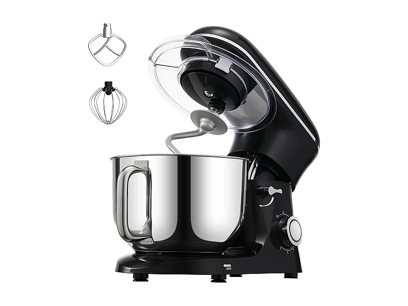 Staande Mixer SucceBuy, Elektrische Mixer van 5.68L en 1400 W met RVS Kom, Haak, Garde, Mixer, Schraper, Zwart