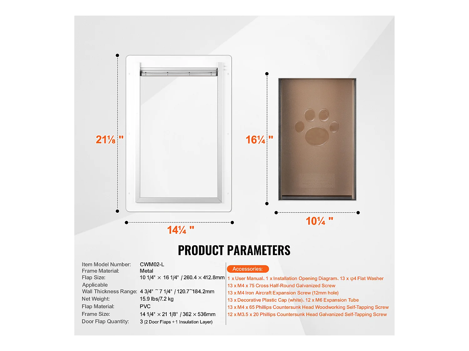 Puerta para Mascotas SucceBuy, L, Blanca, con Cerradura y Marco de Metal de 3 Vaneos