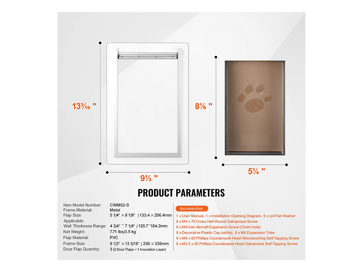 Porte pour Animaux SucceBuy, S, Petit Cadre en Métal avec Serrure et Système à 3 Volets, Porte pour Chien Résistante aux Intempéries