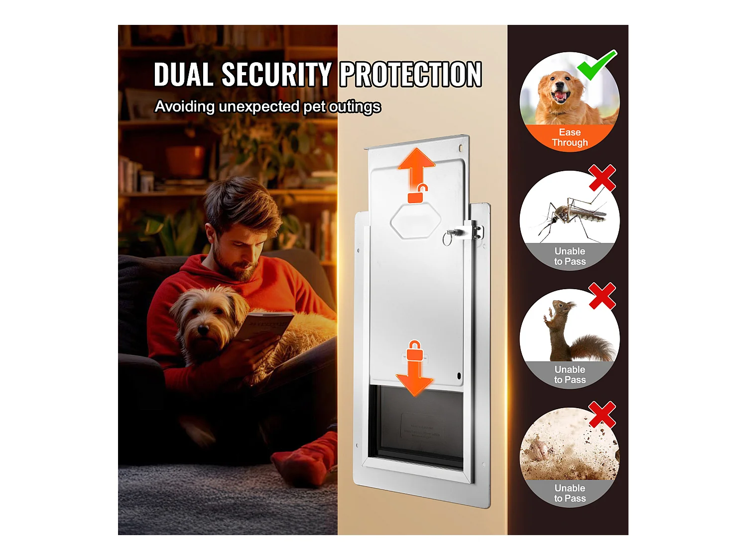 Porte pour Animaux SucceBuy, S, Petit Cadre en Métal avec Serrure et Système à 3 Volets, Porte pour Chien Résistante aux Intempéries