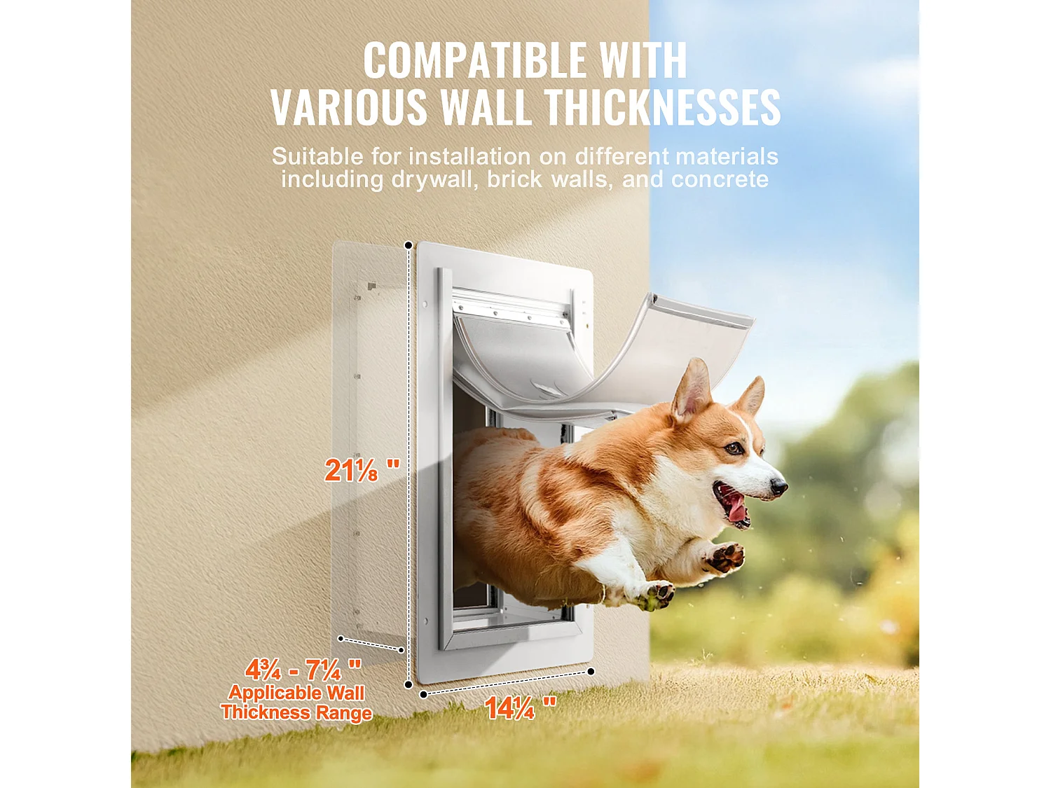 Puerta para Mascotas SucceBuy, M, para Pared con Cerradura y Marco de Metal de 3 Vaneos