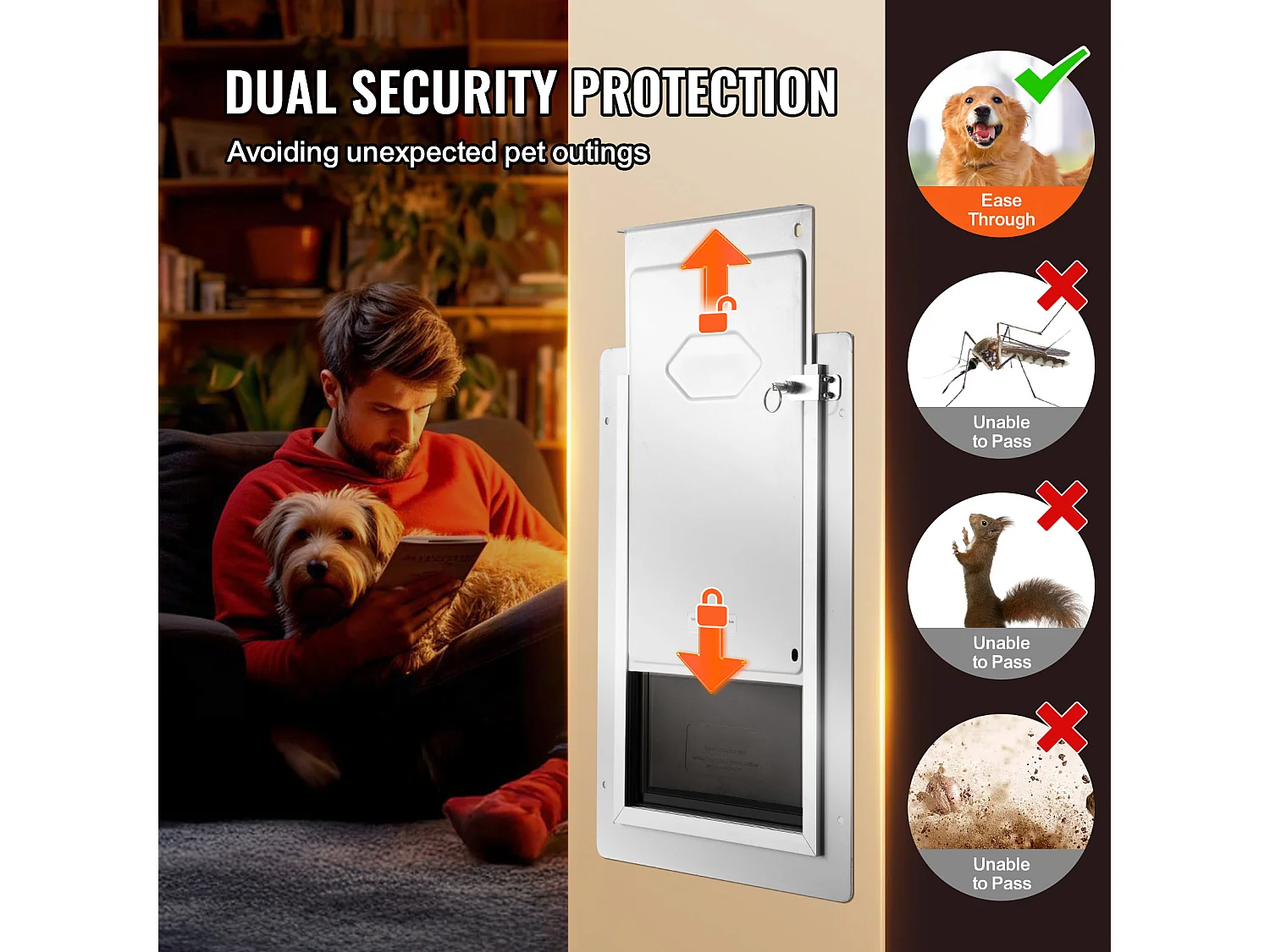 Puerta para Mascotas SucceBuy, M, para Pared con Cerradura y Marco de Metal de 3 Vaneos