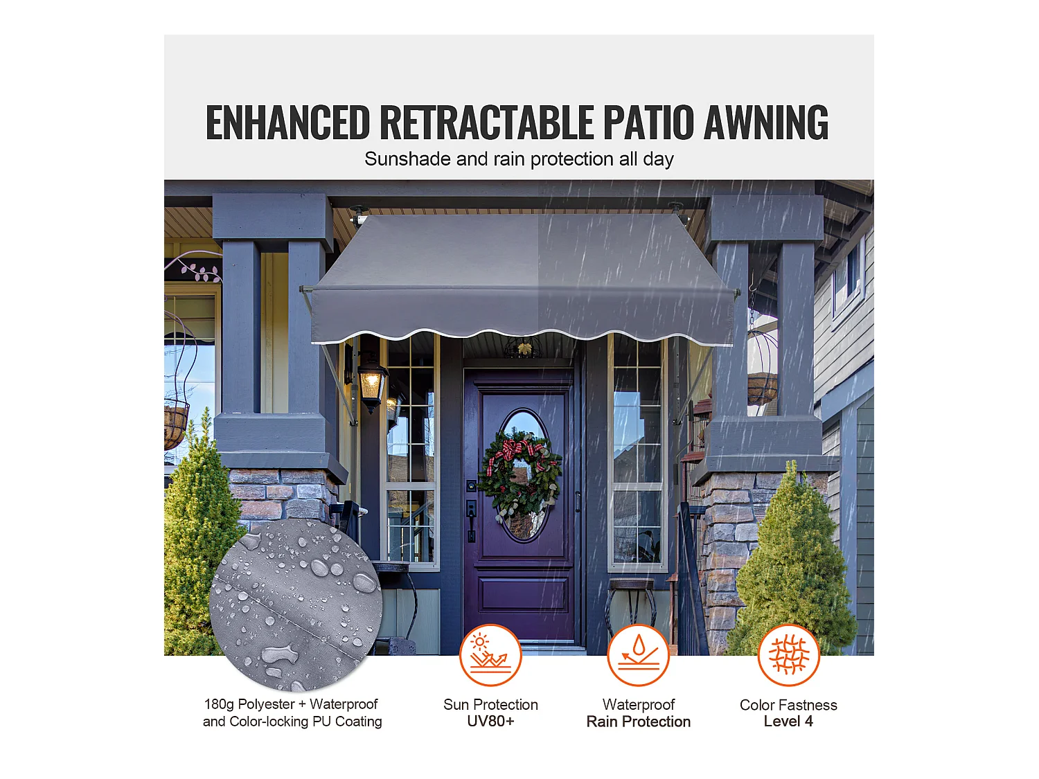 Store Banne Manuel Rétractable SucceBuy Auvent de Terrasse 149.86 x 119.38cm avec Manivelle Gris Foncé Auvent Pare-soleil Abri Rétractable