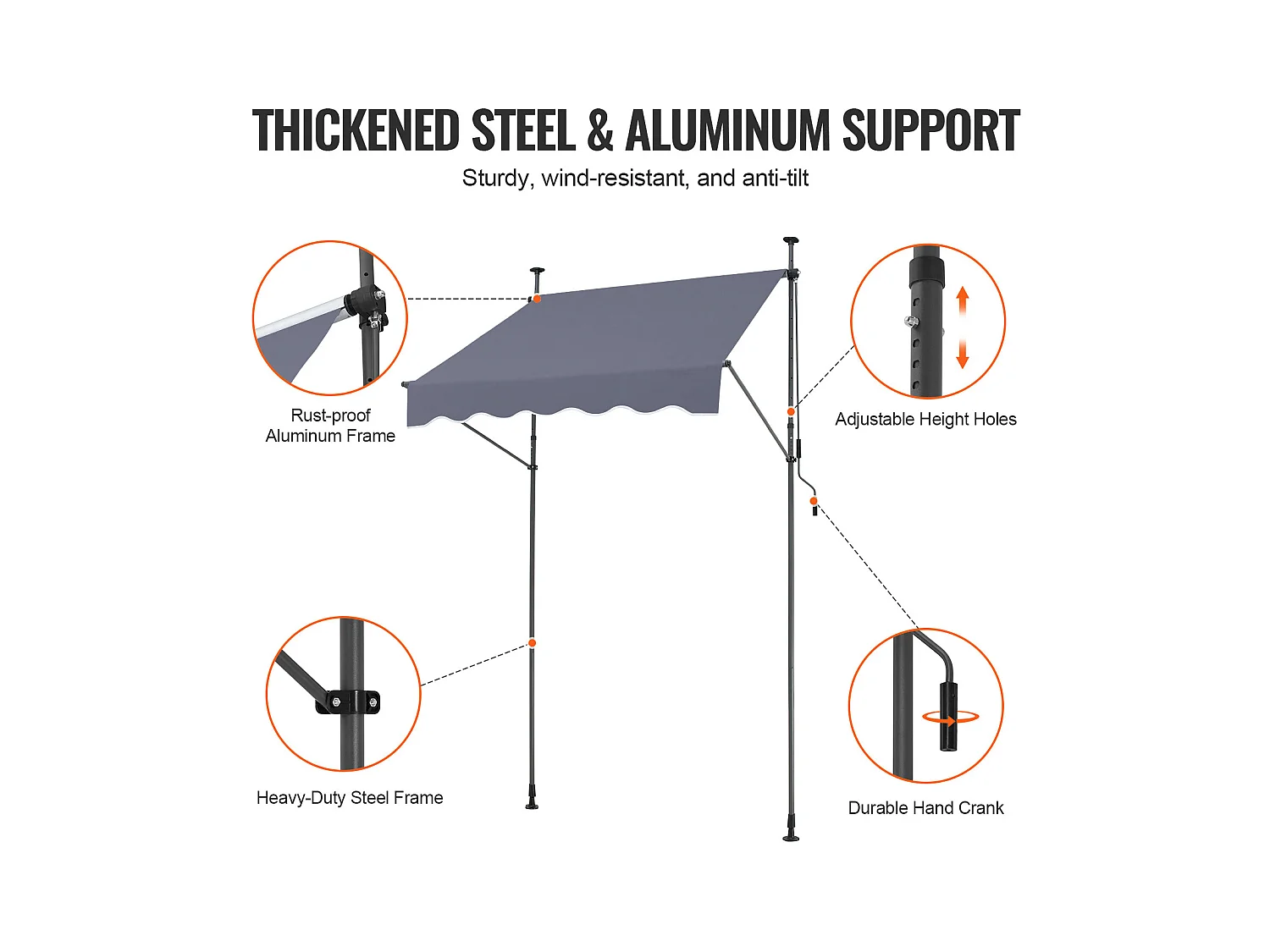 Store Banne Manuel Rétractable SucceBuy Auvent de Terrasse 149.86 x 119.38cm avec Manivelle Gris Foncé Auvent Pare-soleil Abri Rétractable