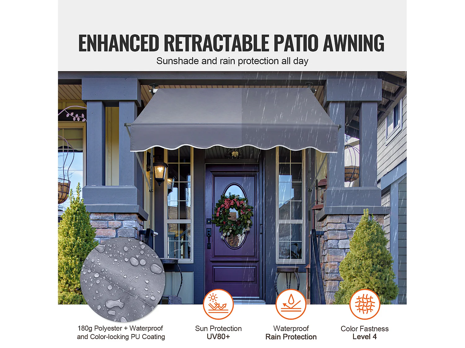 Tenda Da Sole Manuale Retrattile SucceBuy Per Terrazza 149,86 x 119,38 cm Con Manovella Grigio Scuro Copertura Parasole Retrattile