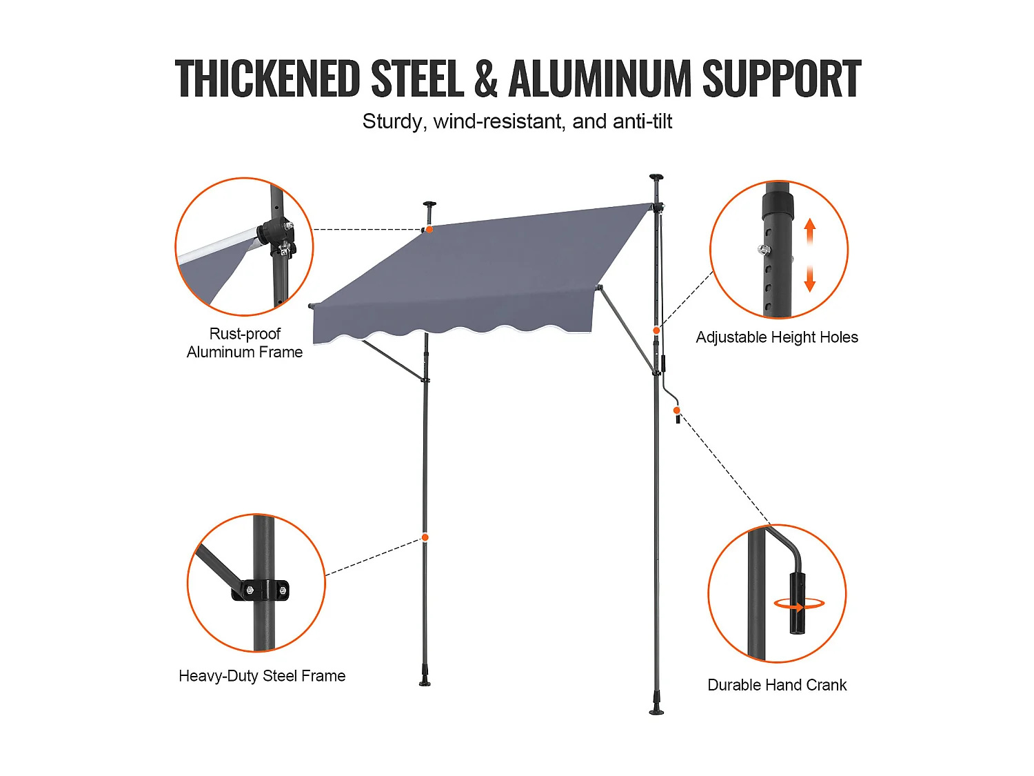 Tenda Da Sole Manuale Retrattile SucceBuy Per Terrazza 149,86 x 119,38 cm Con Manovella Grigio Scuro Copertura Parasole Retrattile