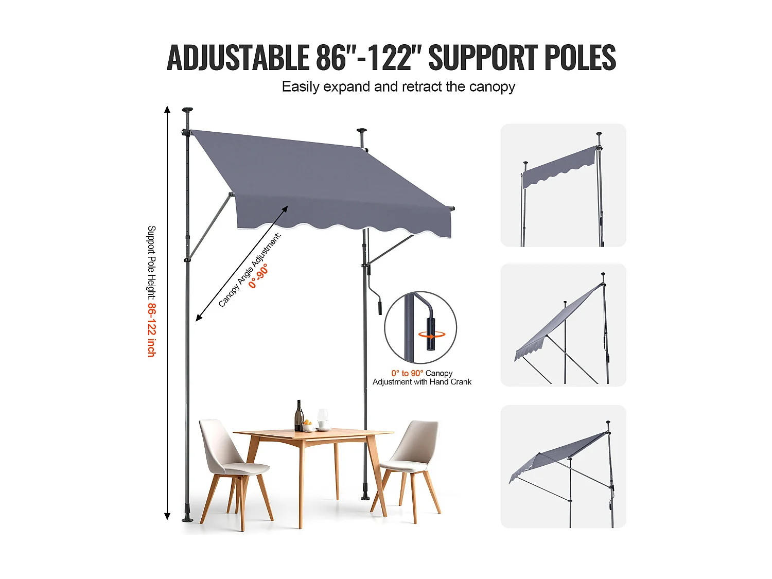 Tenda Da Sole Manuale Retrattile SucceBuy Per Terrazza 149,86 x 119,38 cm Con Manovella Grigio Scuro Copertura Parasole Retrattile