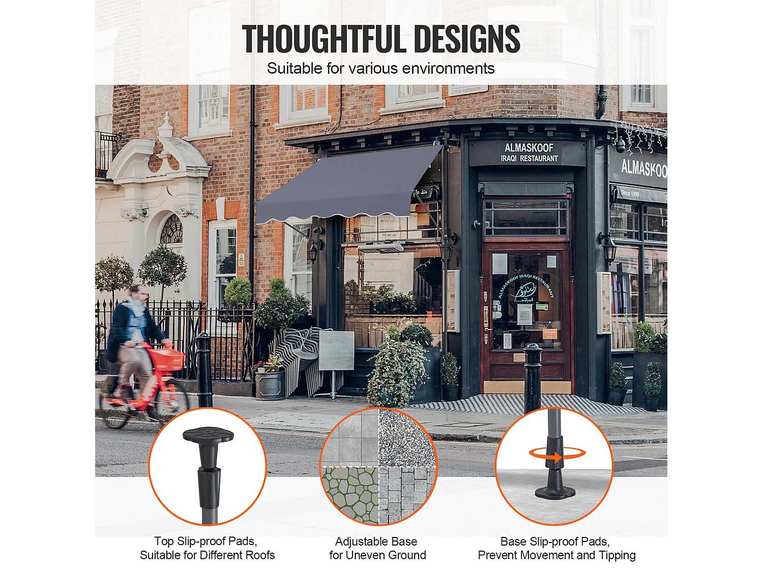 Tenda Da Sole Manuale Retrattile SucceBuy Per Terrazza 149,86 x 119,38 cm Con Manovella Grigio Scuro Copertura Parasole Retrattile