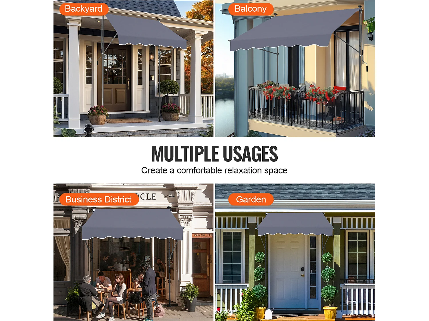 Tenda Da Sole Manuale Retrattile SucceBuy Per Terrazza 149,86 x 119,38 cm Con Manovella Grigio Scuro Copertura Parasole Retrattile