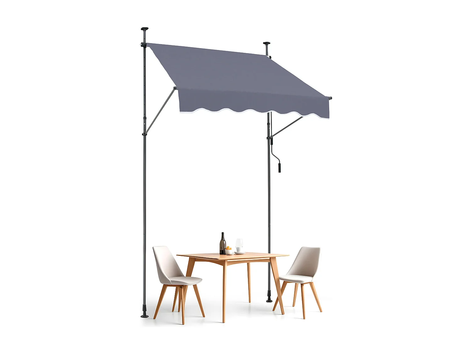 Tenda Da Sole Manuale Retrattile SucceBuy Per Terrazza 149,86 x 119,38 cm Con Manovella Grigio Scuro Copertura Parasole Retrattile