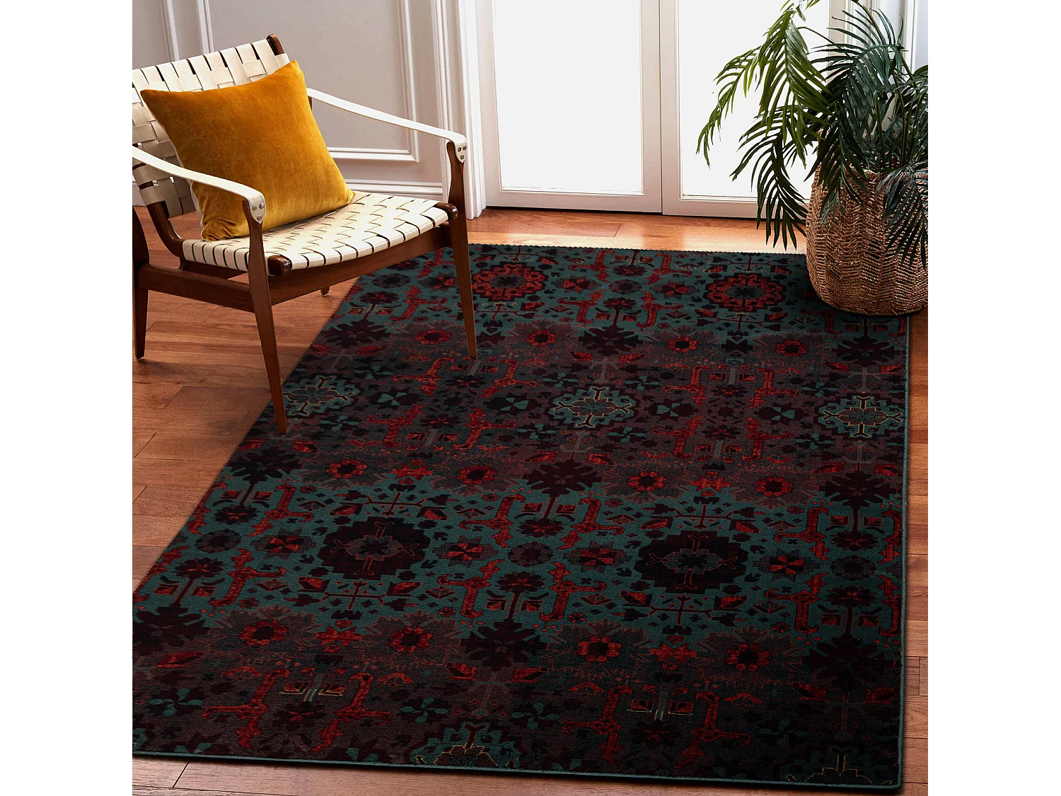 Tapis en laine OMEGA KARAJA fleurs rubis 200x300 cm