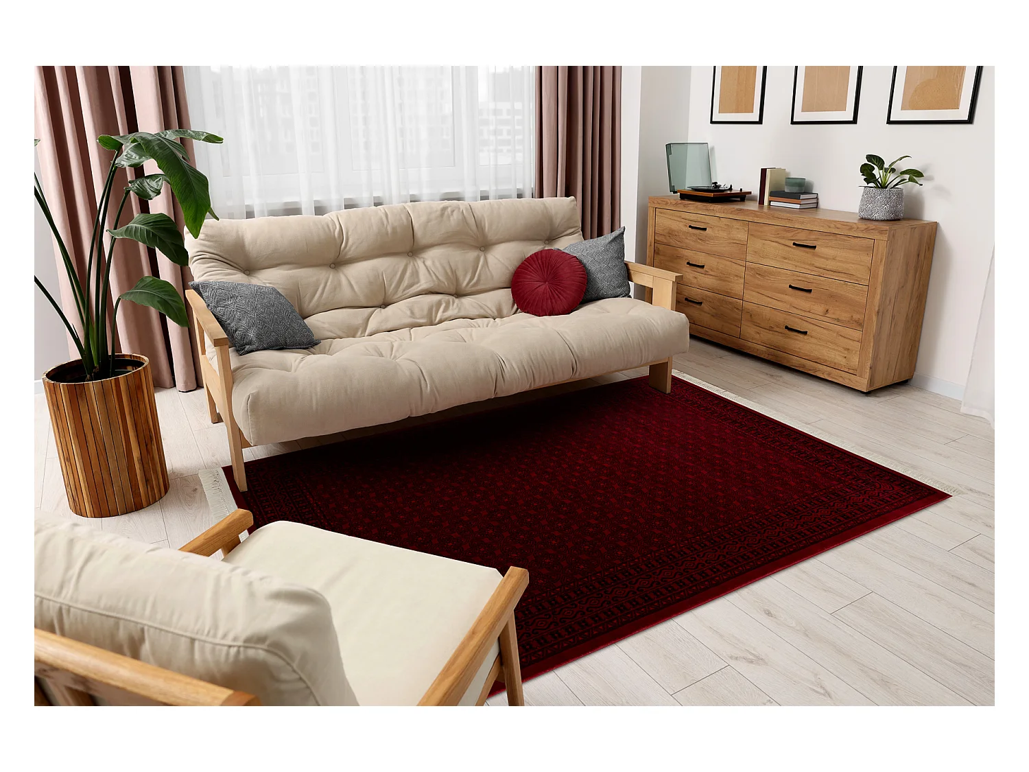 Tapis ORIENT 2958 bordeaux / noir Cadre, classique, oriental, à frang 180x270 cm