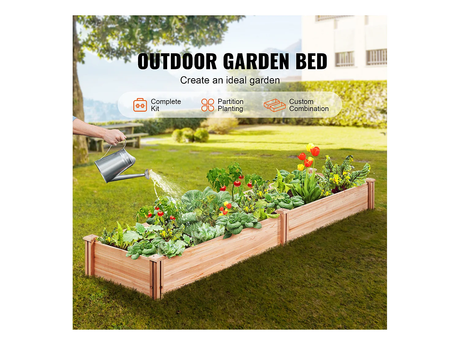 Jardinière Surélevée en Bois SucceBuy 240x60x25cm