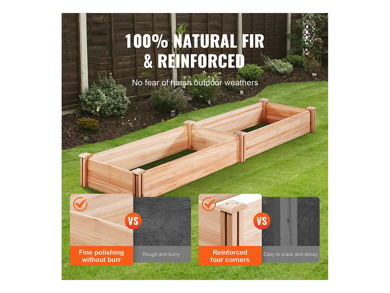 Jardinière Surélevée en Bois SucceBuy 240x60x25cm