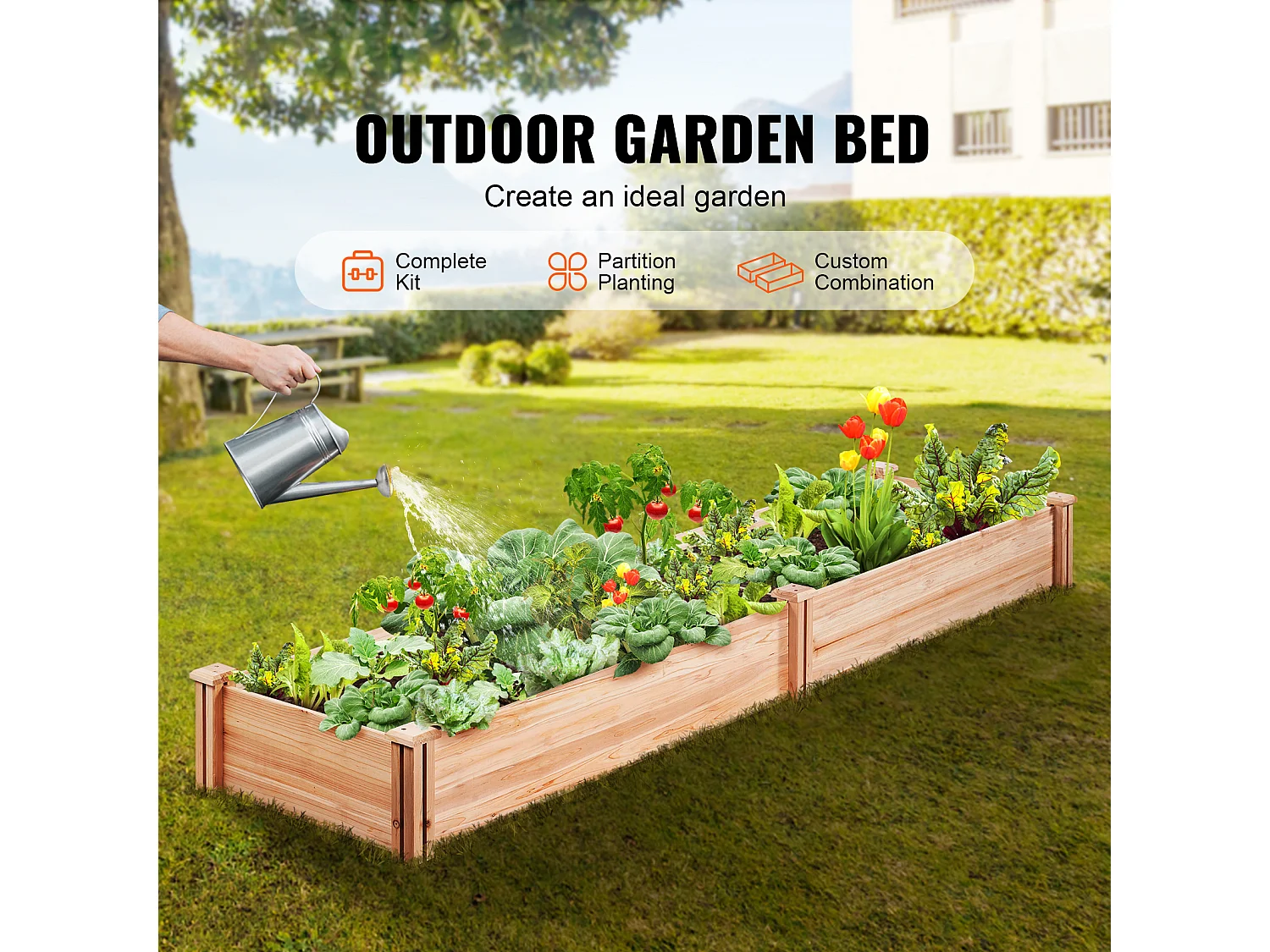 Jardinière Surélevée en Bois SucceBuy 240x60x25cm