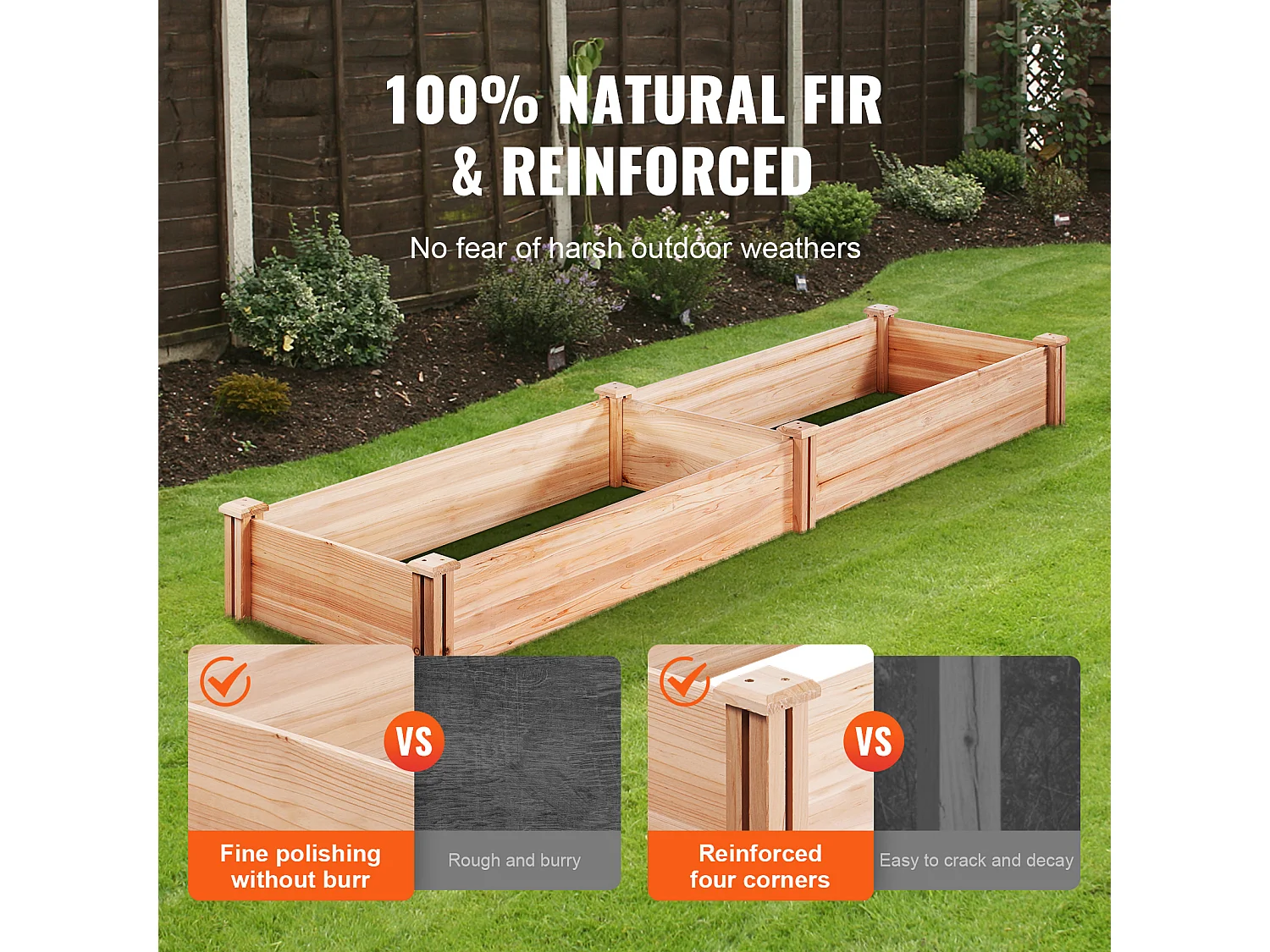 Jardinière Surélevée en Bois SucceBuy 240x60x25cm