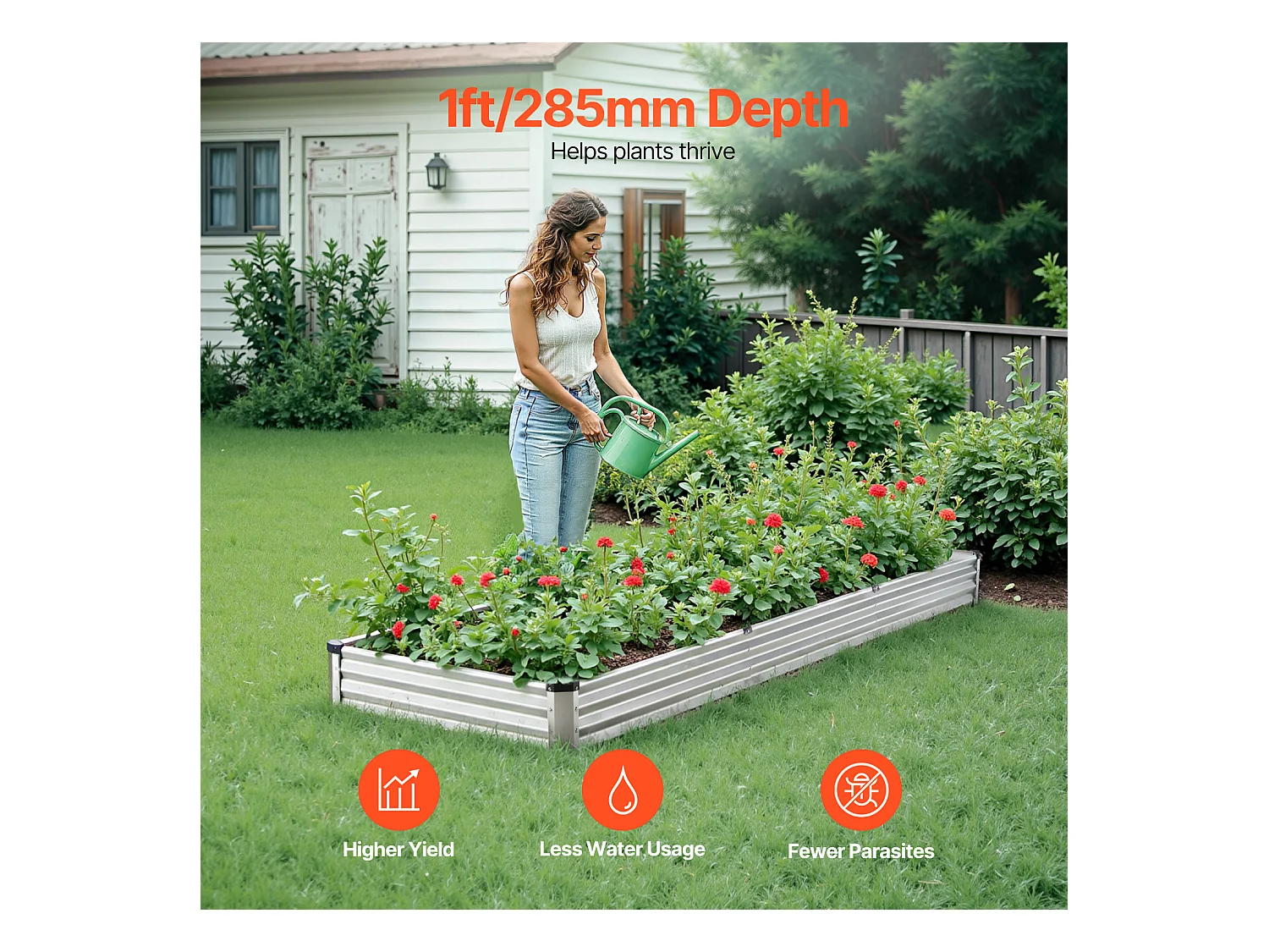 Jardinière Surélevée en Métal SucceBuy 3605 x 1205 x 285 mm pi Galvanisée pour Extérieur Argent