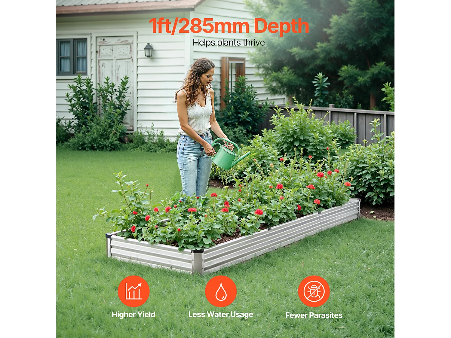 Jardinière Surélevée en Métal SucceBuy 3605 x 1205 x 285 mm pi Galvanisée pour Extérieur Argent