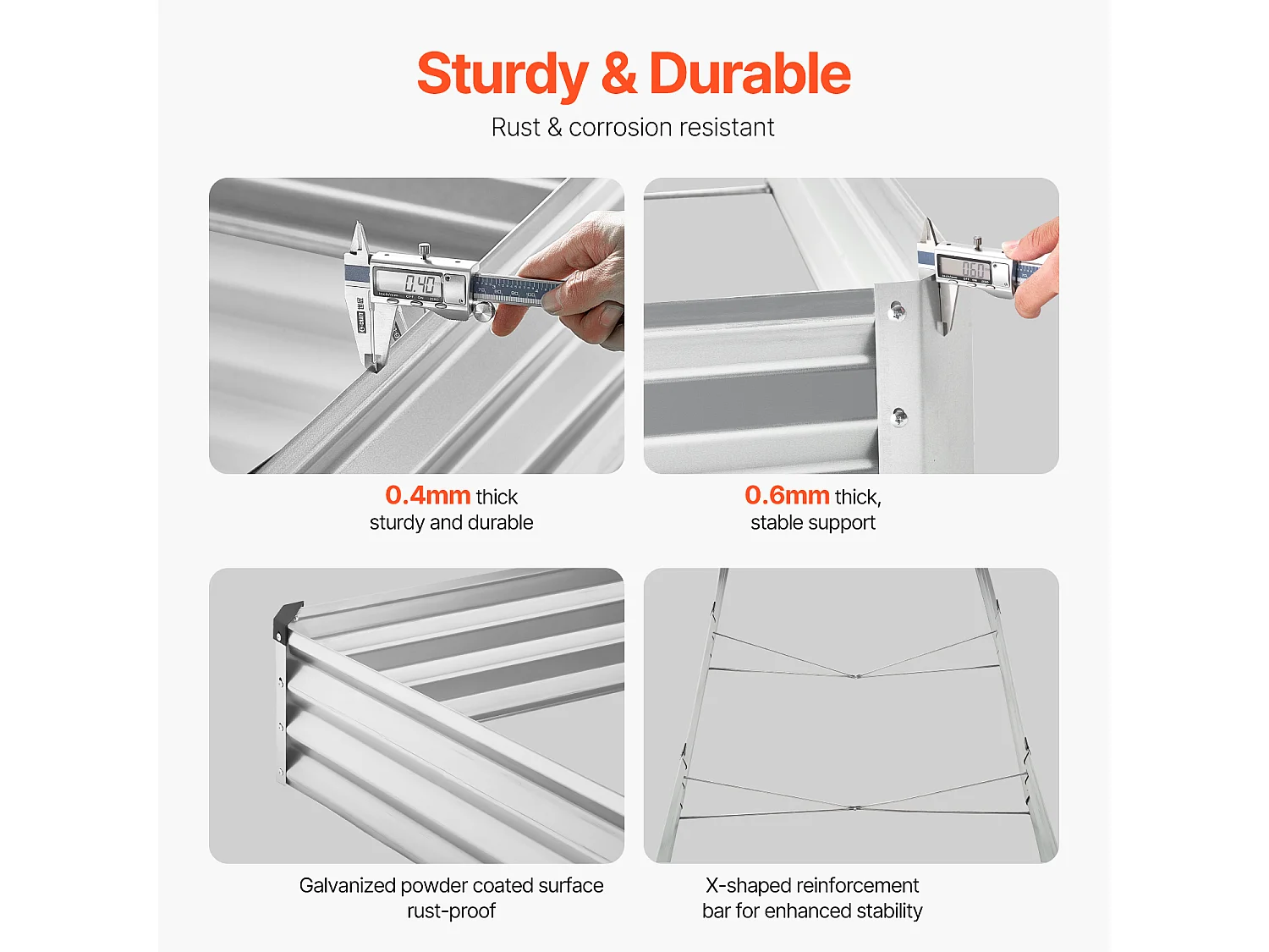 Jardinière Surélevée en Métal SucceBuy 3605 x 1205 x 285 mm pi Galvanisée pour Extérieur Argent