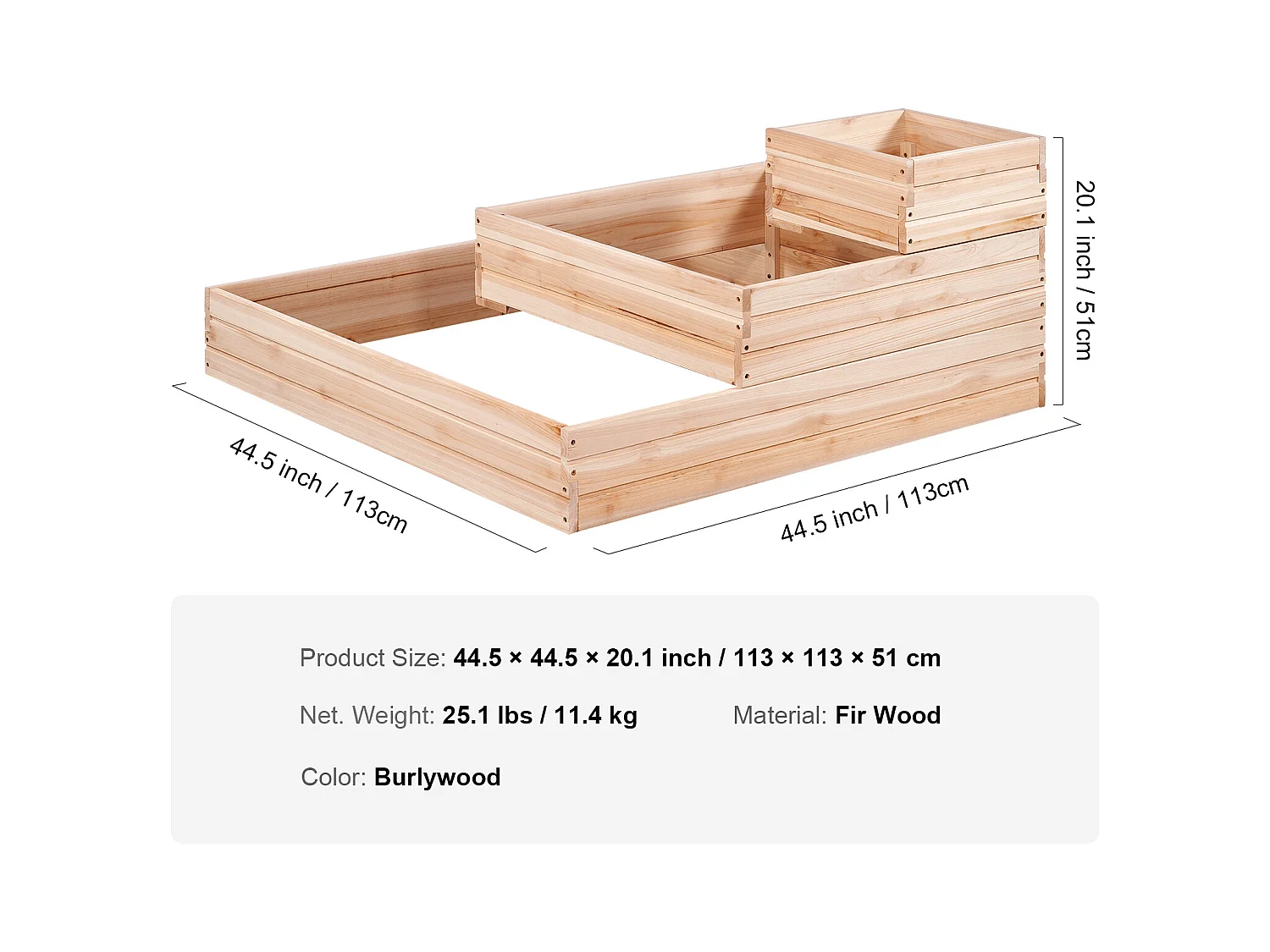 Jardinière Surélevée en Bois SucceBuy 113x113x51cm