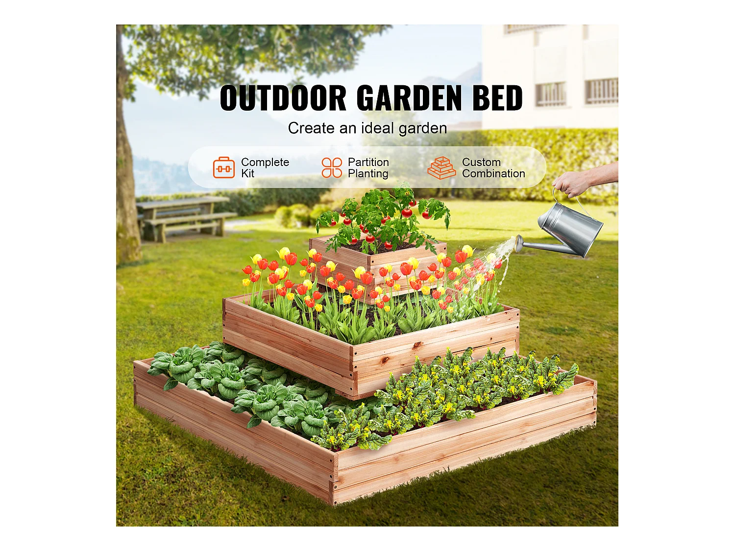 Jardinière Surélevée en Bois SucceBuy 113x113x51cm