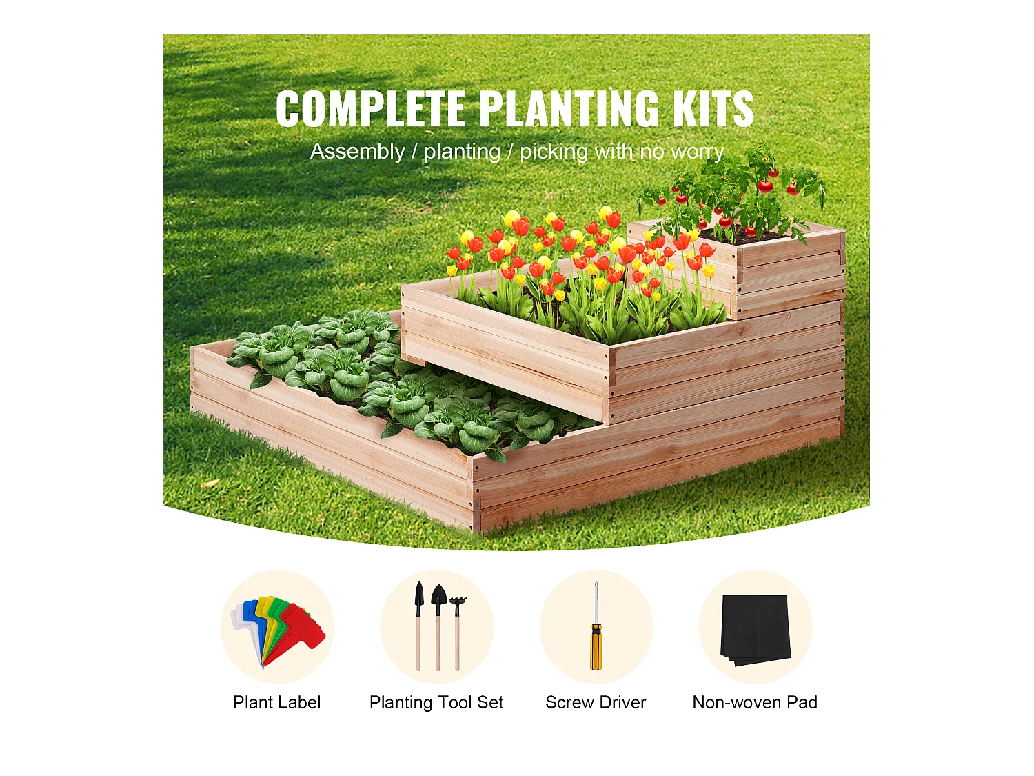 Jardinière Surélevée en Bois SucceBuy 113x113x51cm