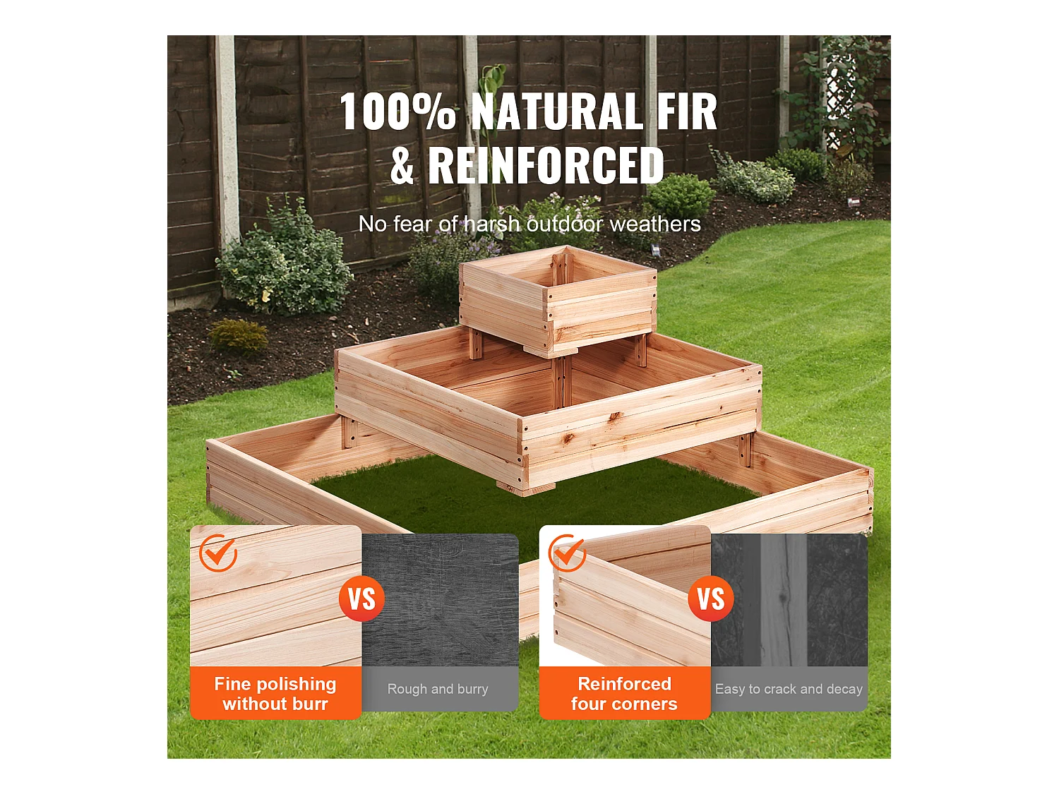 Jardinière Surélevée en Bois SucceBuy 113x113x51cm