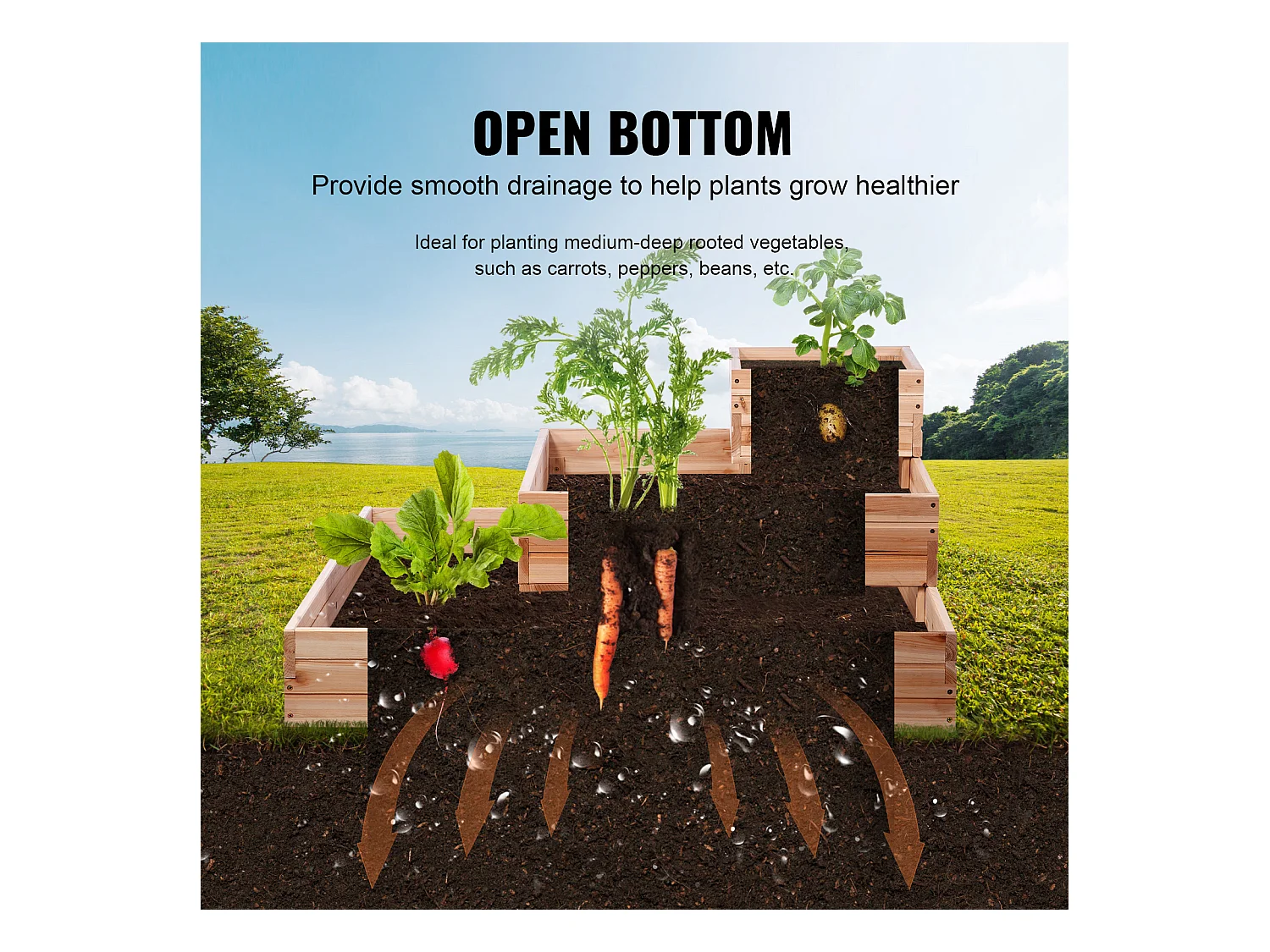 Jardinière Surélevée en Bois SucceBuy 113x113x51cm