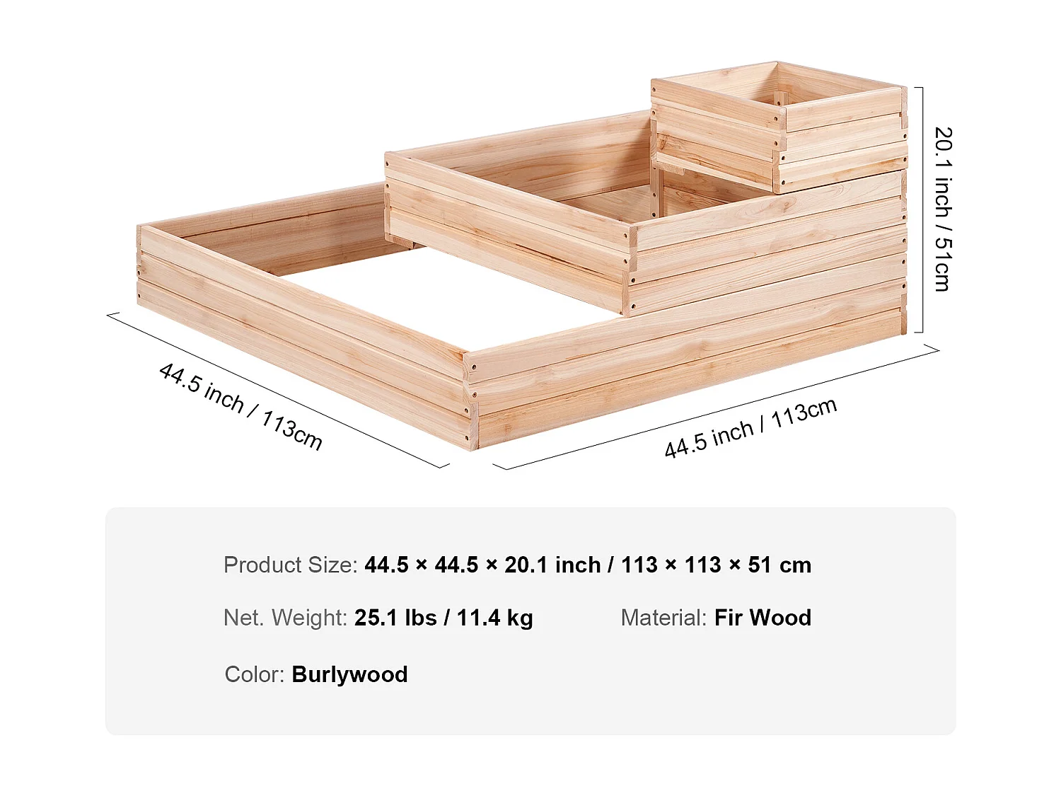 Jardinière Surélevée en Bois SucceBuy 113x113x51cm