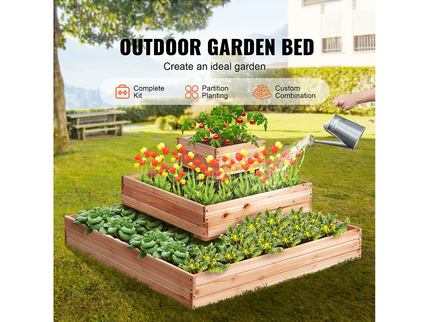 Jardinière Surélevée en Bois SucceBuy 113x113x51cm