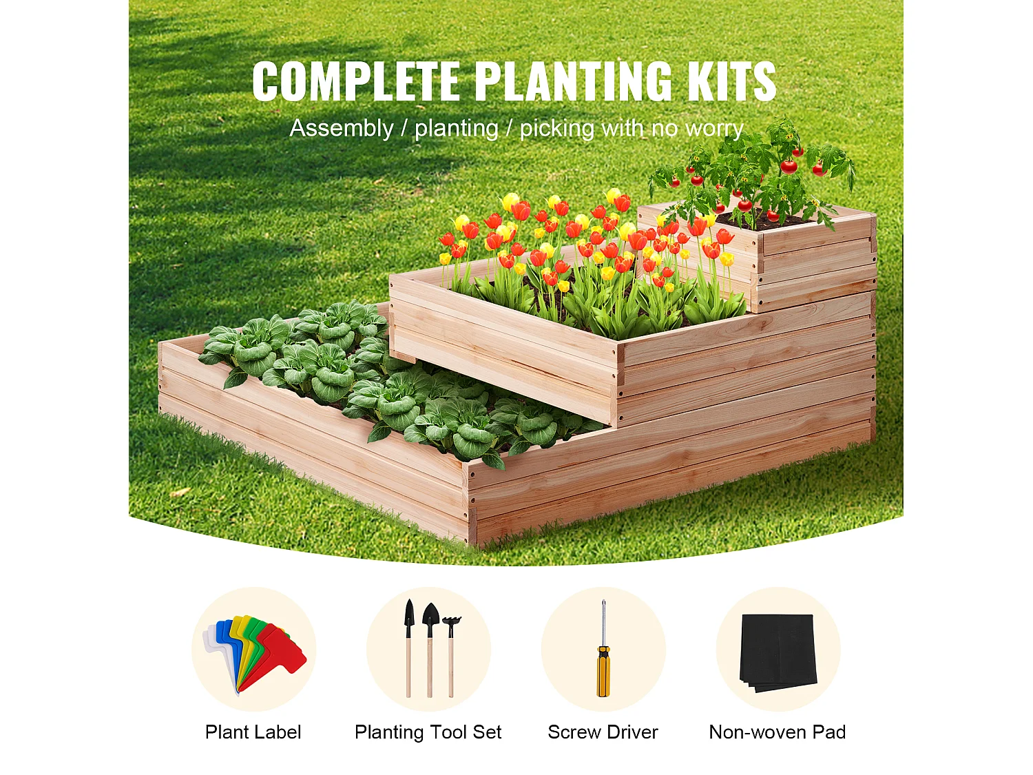 Jardinière Surélevée en Bois SucceBuy 113x113x51cm