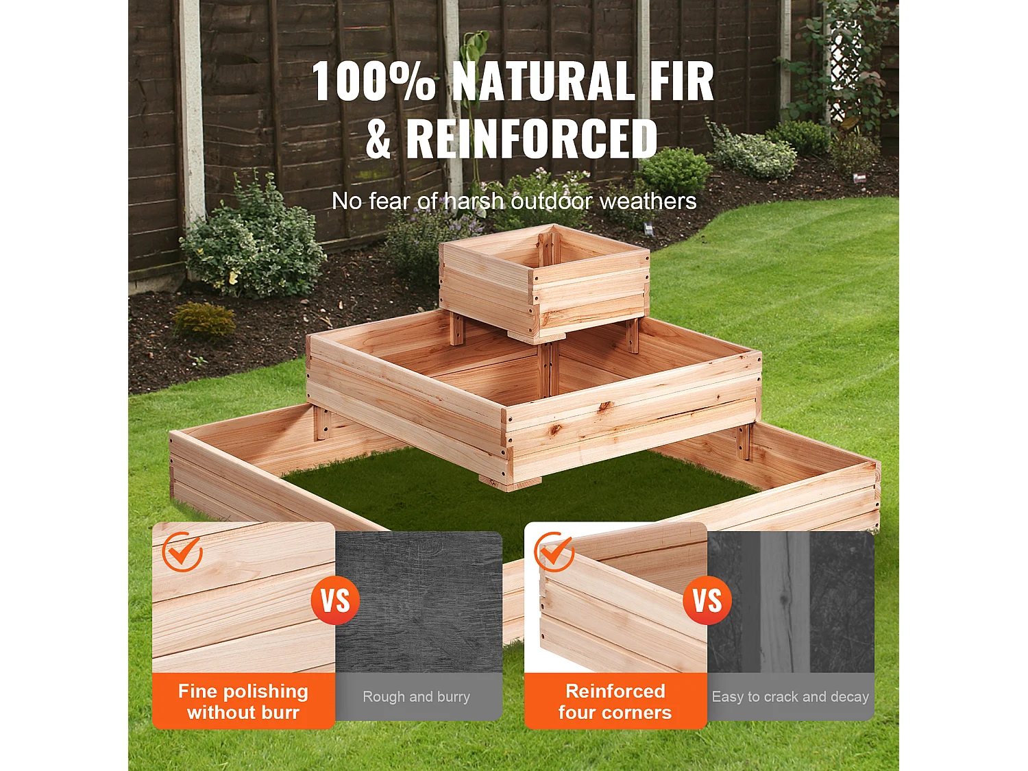 Jardinière Surélevée en Bois SucceBuy 113x113x51cm