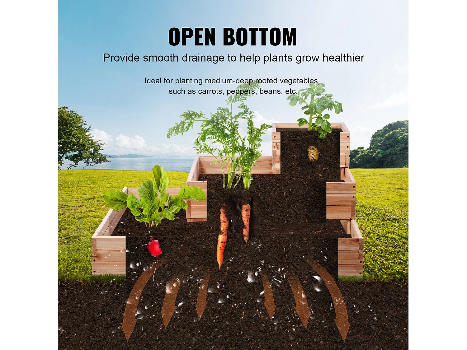 Jardinière Surélevée en Bois SucceBuy 113x113x51cm