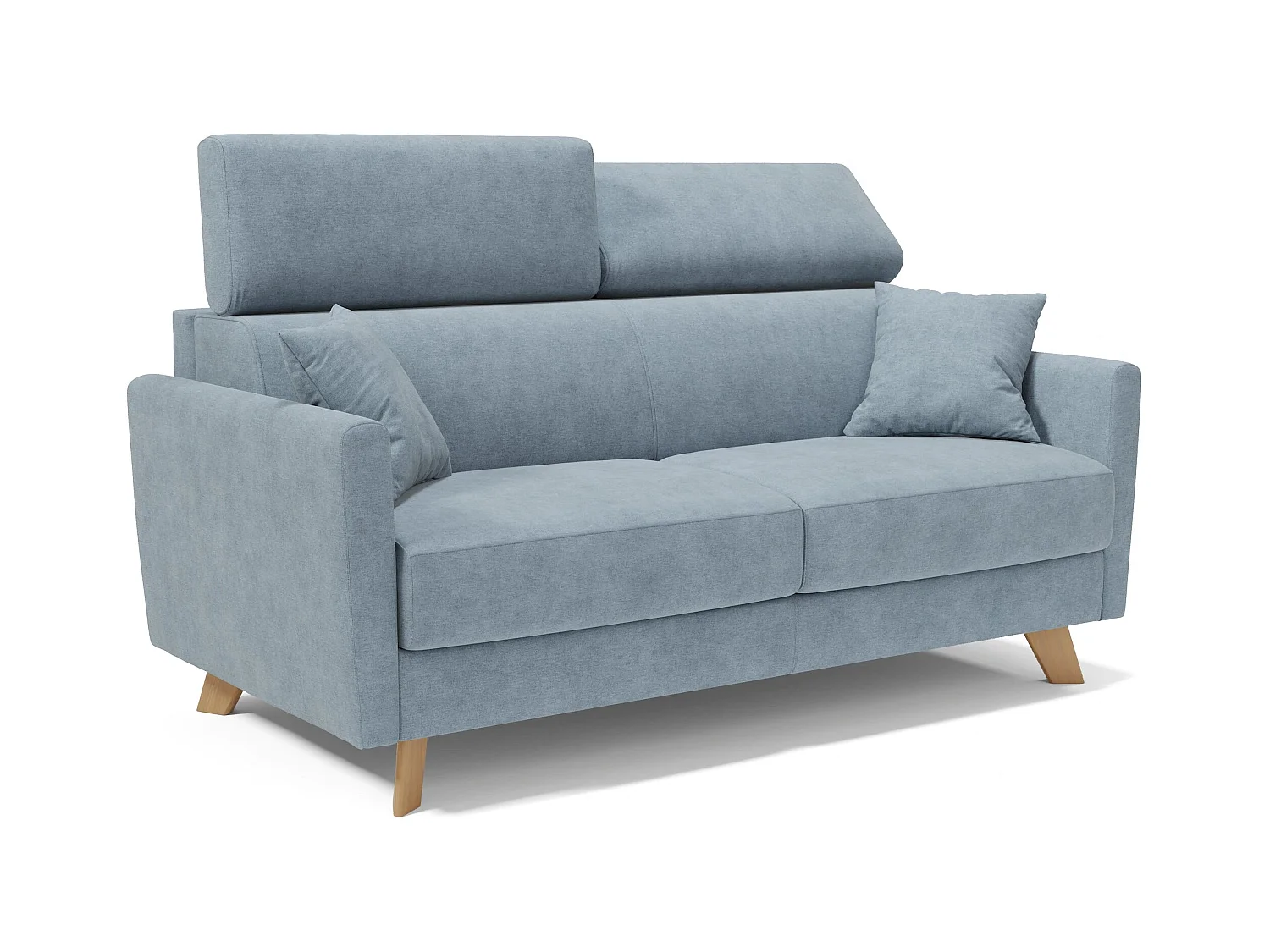 Francy Canapé convertible avec têtières réglables en tissu T17 200 cm (mat. 160x197) Bleu Pastel