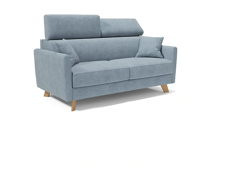 Francy Canapé convertible avec têtières réglables en tissu T17 200 cm (mat. 160x197) Bleu Pastel