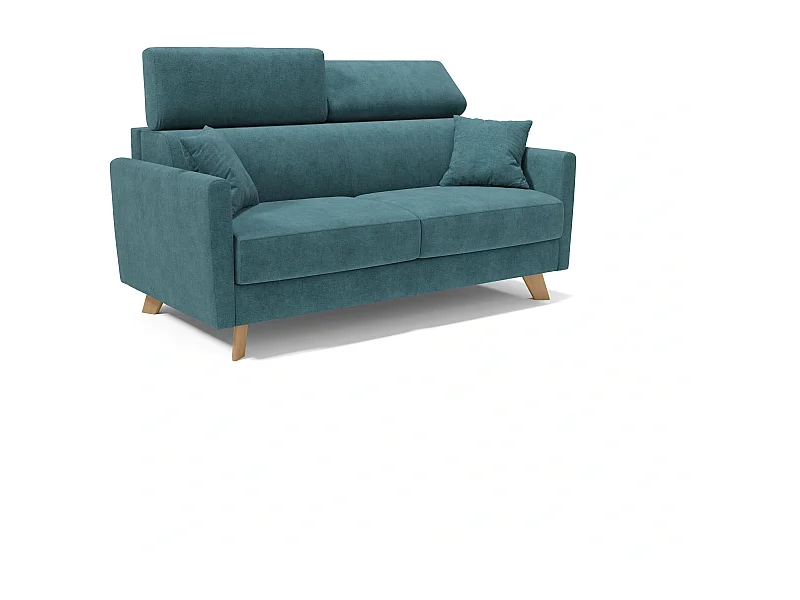 Francy Canapé convertible avec têtières réglables en tissu T17 180 cm (mat. 140x197) Bleu Canard