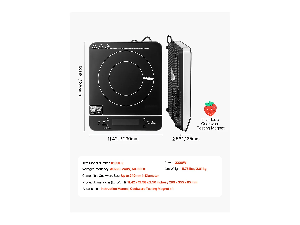 Fornello a Induzione Portatile SucceBuy 2200 W, 9 Regolazioni di Temperatura, Compatto e Versatile, Portatile per la Casa