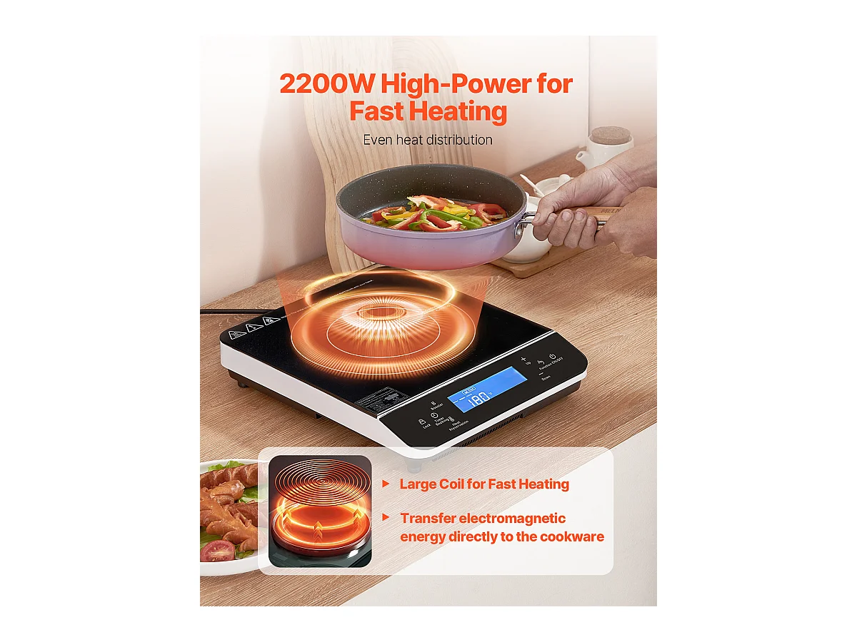 Fornello a Induzione Portatile SucceBuy 2200 W, 9 Regolazioni di Temperatura, Compatto e Versatile, Portatile per la Casa