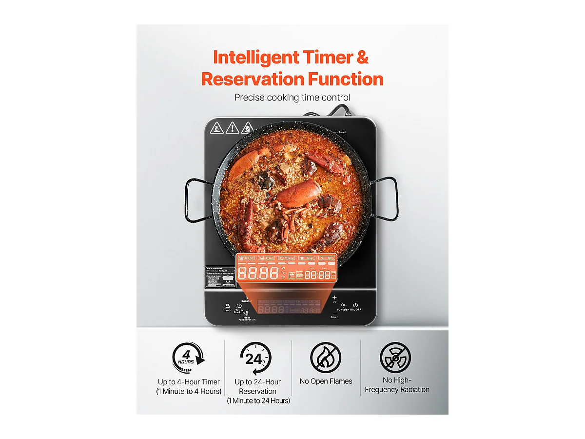 Fornello a Induzione Portatile SucceBuy 2200 W, 9 Regolazioni di Temperatura, Compatto e Versatile, Portatile per la Casa