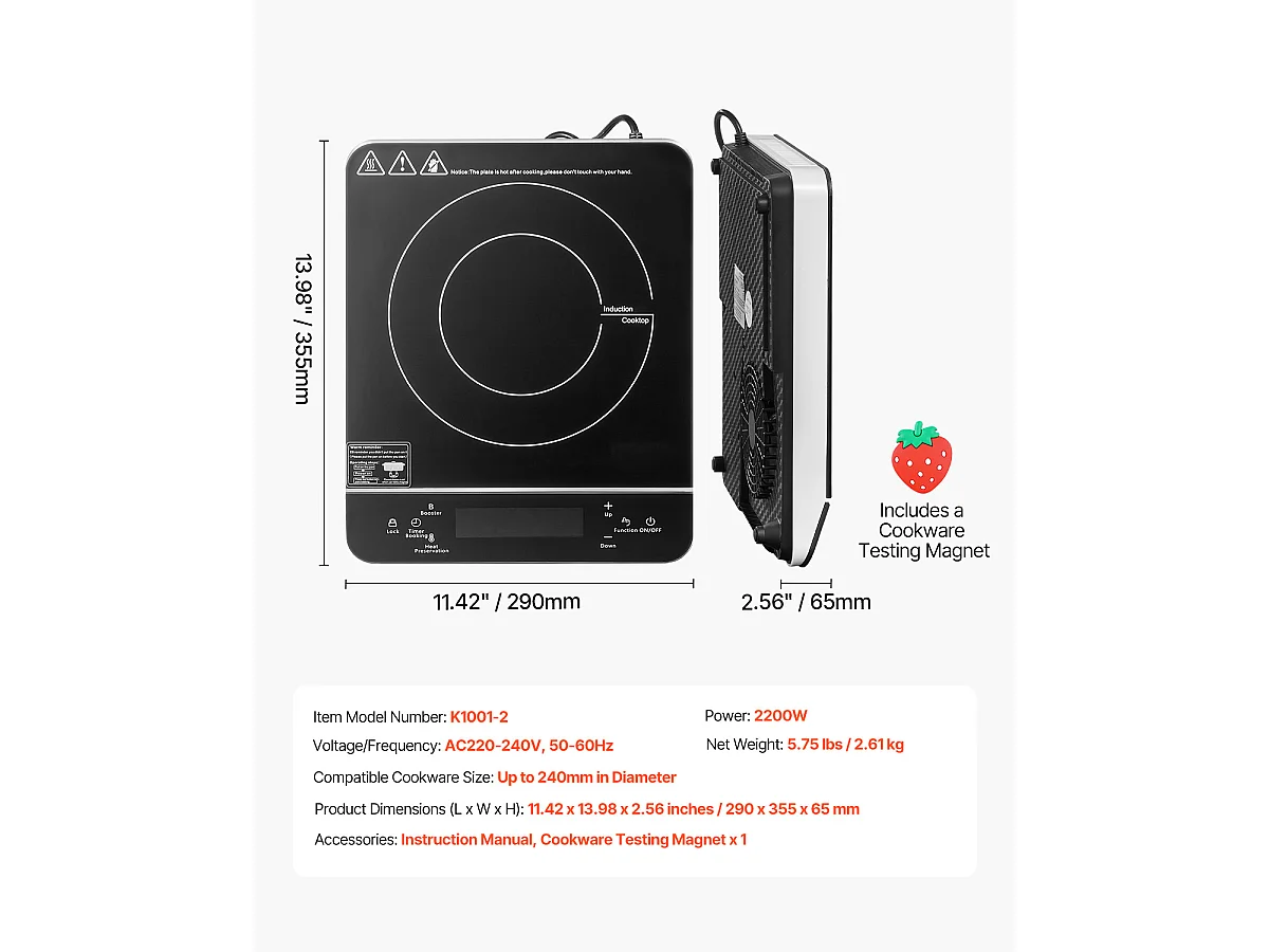 Tragbare Induktionskochfeld SucceBuy 2200 W, 9 Temperatureinstellungen, Kompakt und Vielseitig, Tragbar für zu Hause