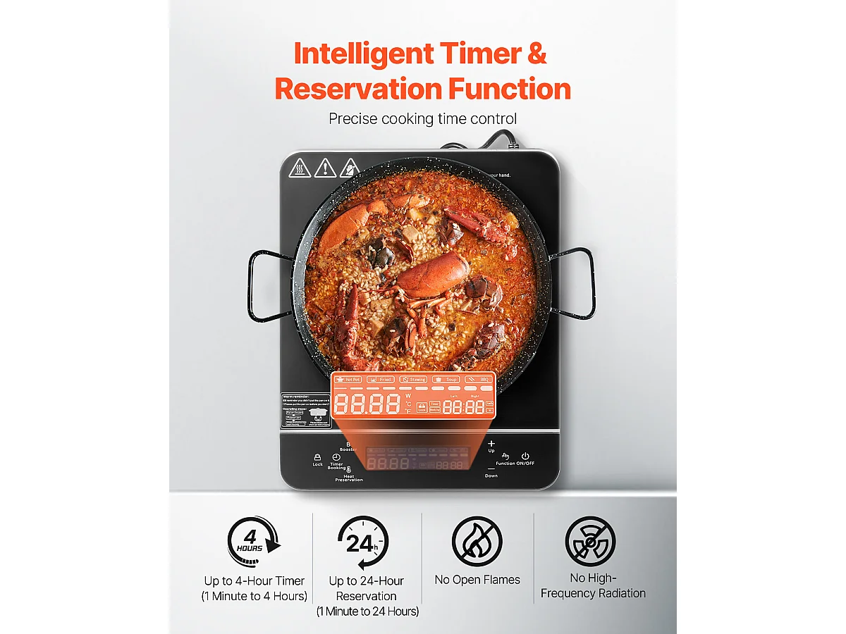 Tragbare Induktionskochfeld SucceBuy 2200 W, 9 Temperatureinstellungen, Kompakt und Vielseitig, Tragbar für zu Hause