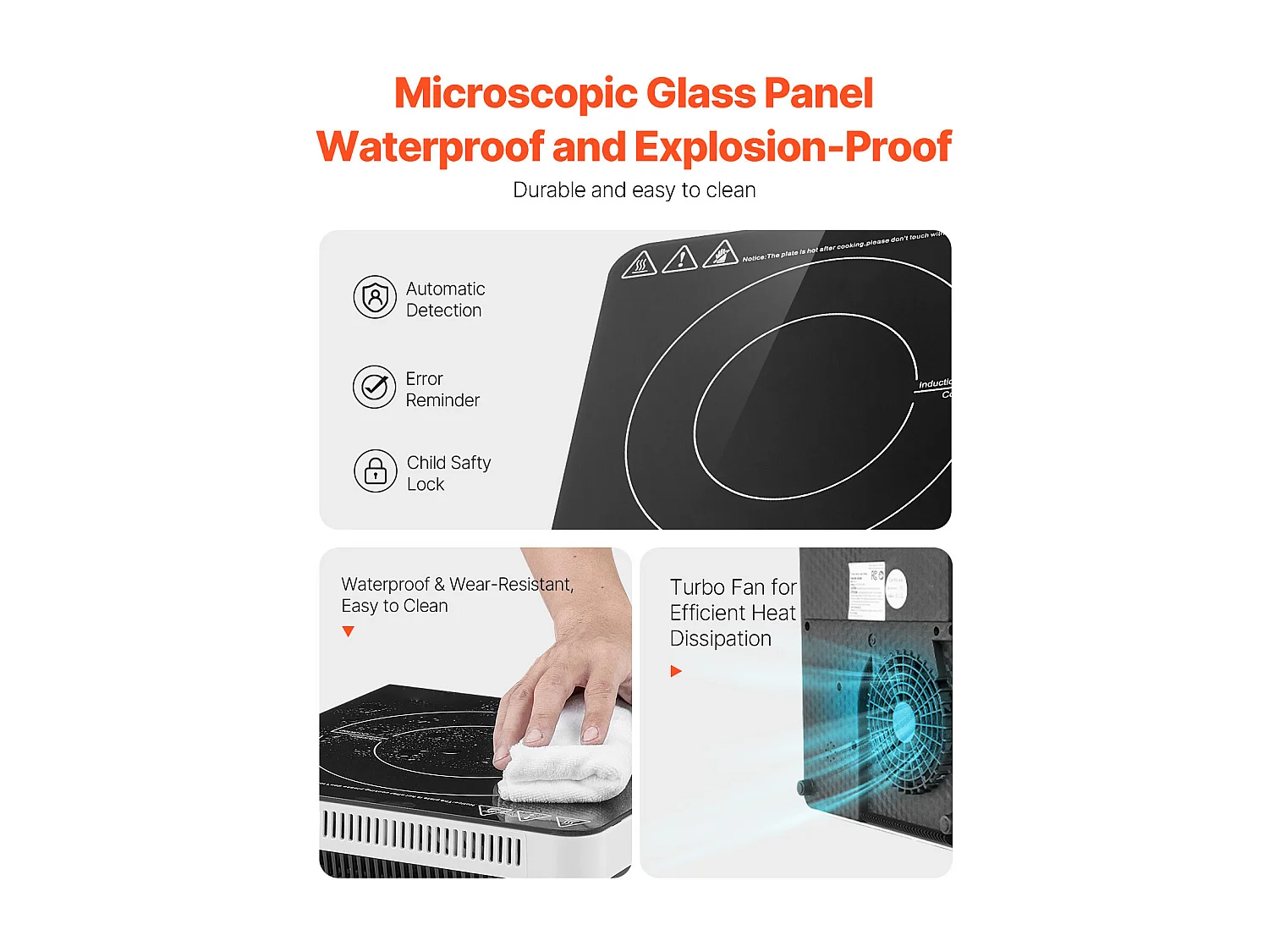 Tragbare Induktionskochfeld SucceBuy 2200 W, 9 Temperatureinstellungen, Kompakt und Vielseitig, Tragbar für zu Hause