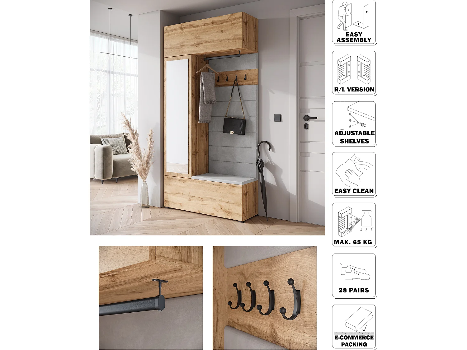 MINIO go for it, armoire TOKAT en chêne wotan / panneaux gris