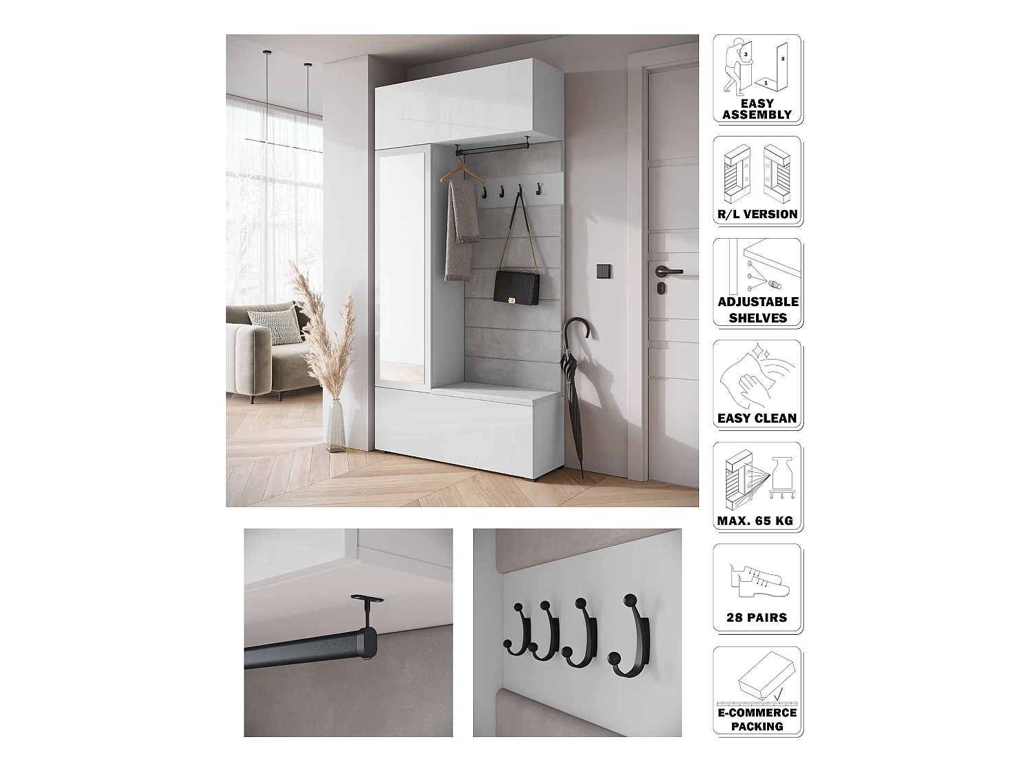 MINIO go for it, Armoire TOKAT en blanc / panneaux gris