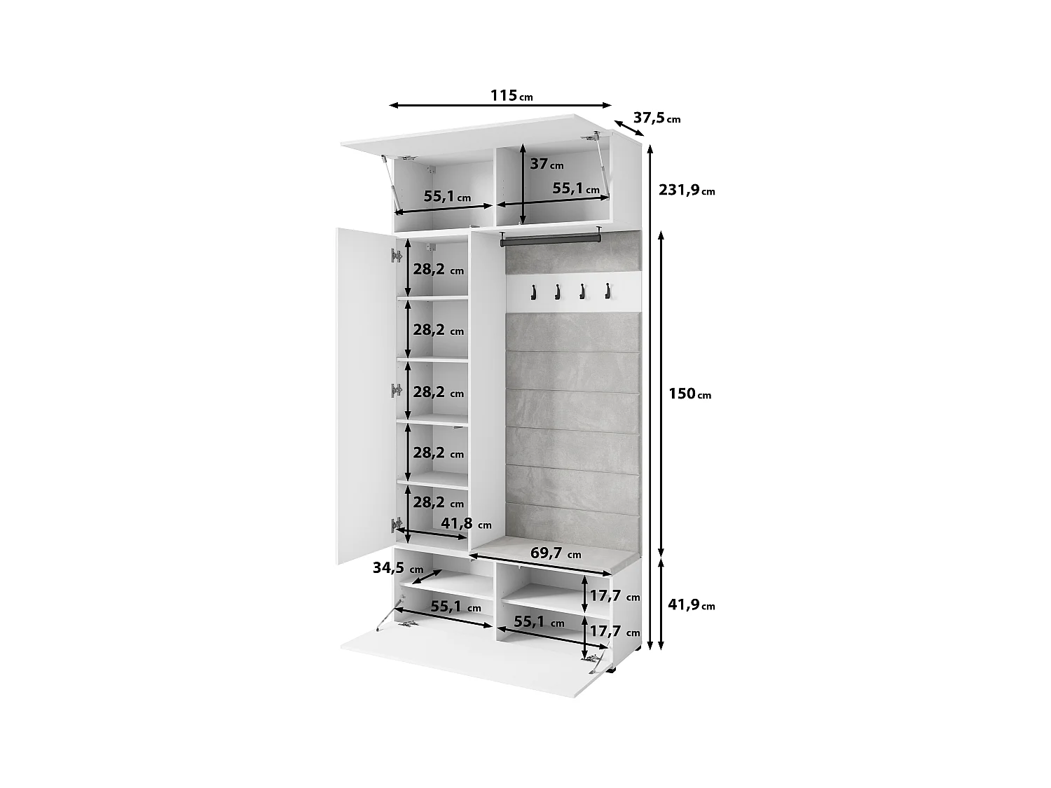 MINIO go for it, Armoire TOKAT en blanc / panneaux gris