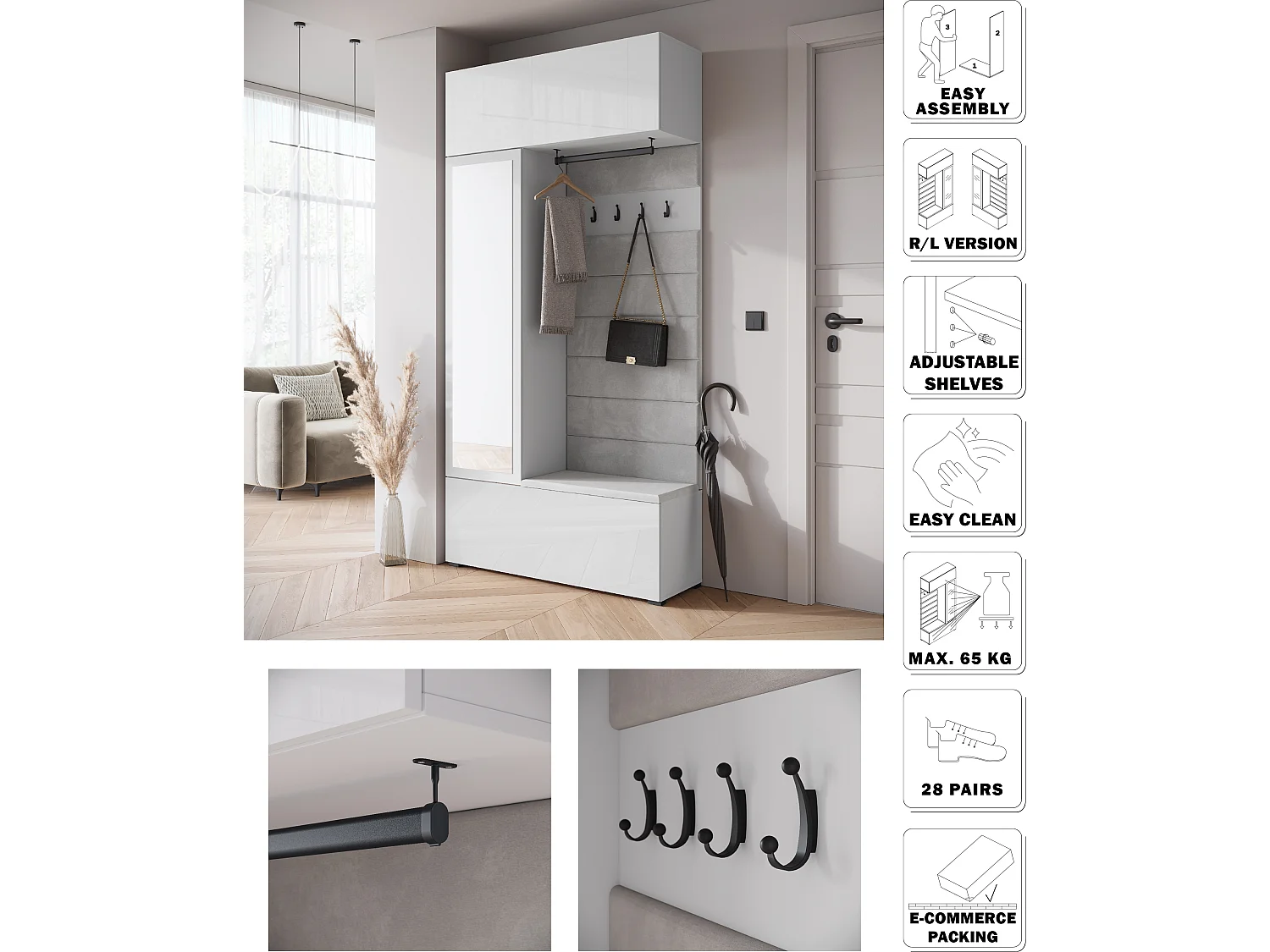 MINIO go for it, Armoire TOKAT en blanc / panneaux gris