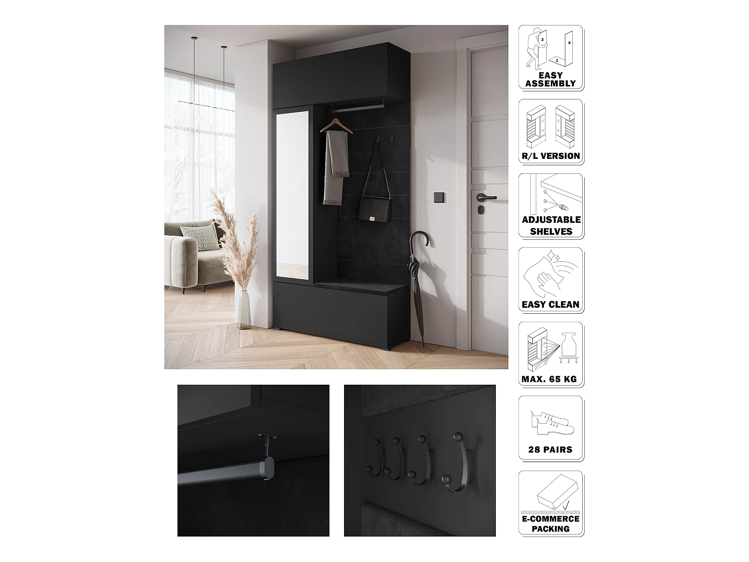 MINIO go for it, armoire TOKAT en noir / panneaux noirs