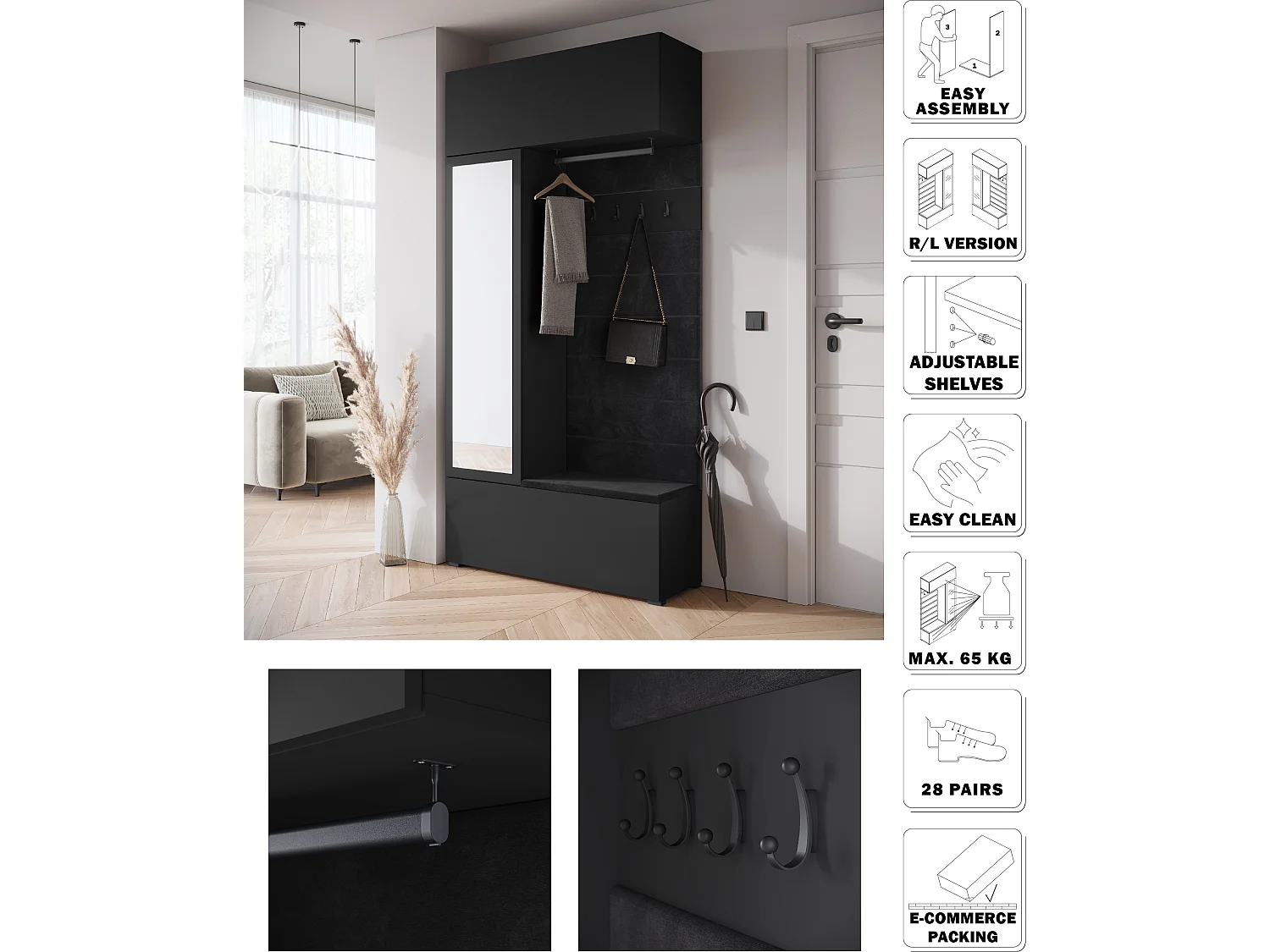 MINIO go for it, armoire TOKAT en noir / panneaux noirs