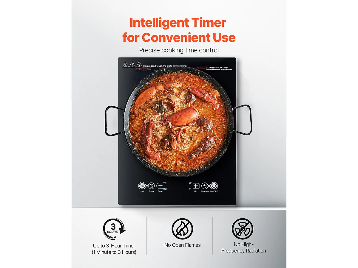 Table de Cuisson à Induction SucceBuy Portable, Brûleur de Comptoir 2200 W avec 11 Niveaux, Verrouillage Enfant, Facile à Nettoyer