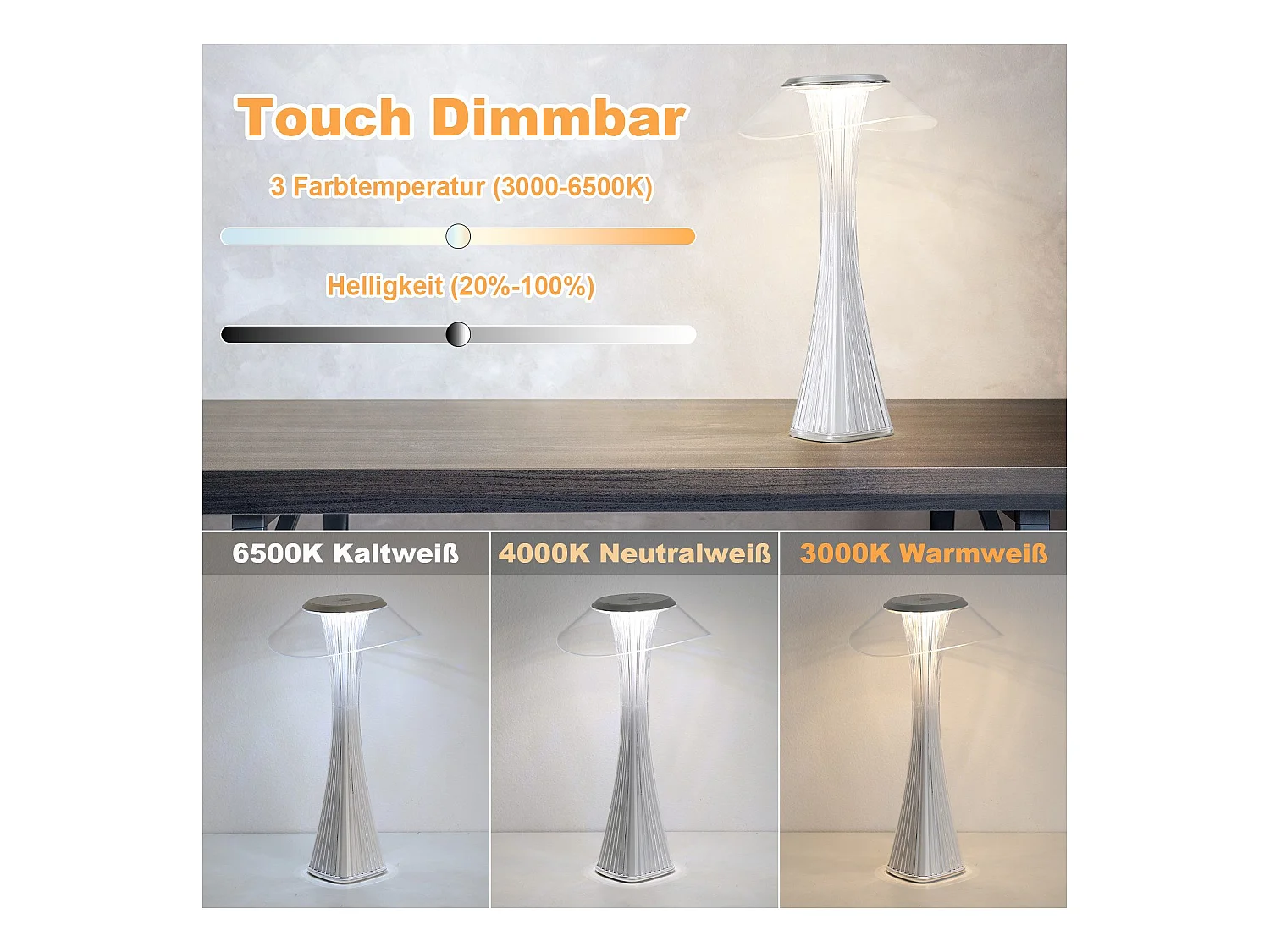 Lampe de chevet LED NETTLIFE tactile à intensité variable USB avec 3 niveaux de luminosité Lampe de table de chambre